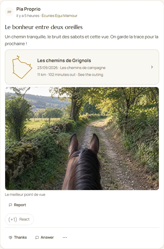 A demo post on The Square, with a photo and a link to the ride.